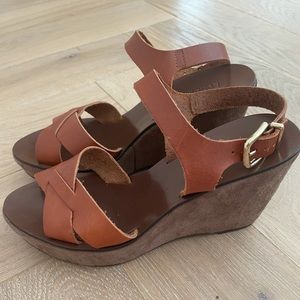 J. Crew Cleo brown leather platform wedge sandals